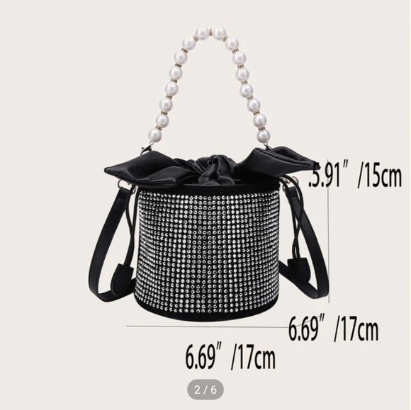 Rhinestone Faux Pearl Bucket Bag - Picture 6 of 8